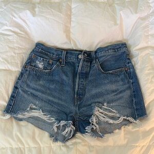 Levi's Blue Distressed Jean Shorts